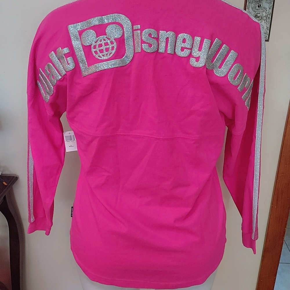 🏰Authentic Disney Bright Pink Long Sleeve Tee Spirit Jersey W/Glittery Logo 🏰 - Picture 3 of 8